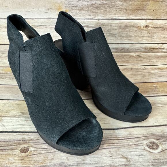 Eileen Fisher Womens Black Leather Peep Toe Woven Texture Cone Heel Shoes 6 - Picture 1 of 8